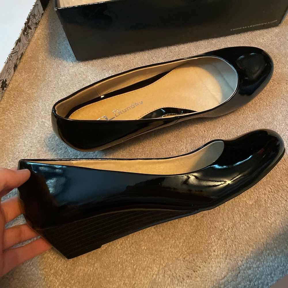 Brand New black patent leather wedges